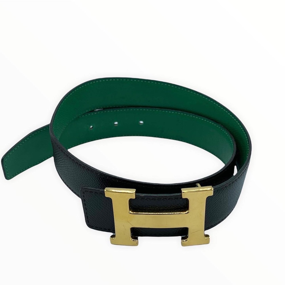 $6️⃣0️⃣0️⃣HERMES Green/Dark Brown Leather Reversible Constance Belt